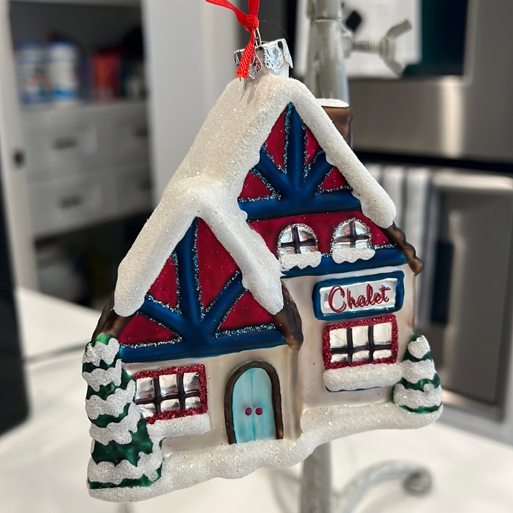 Vintage Blown glass ornament ski chalet
